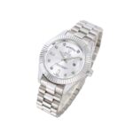 Rolex Day-Date II watch with a silver dial and stainless steel